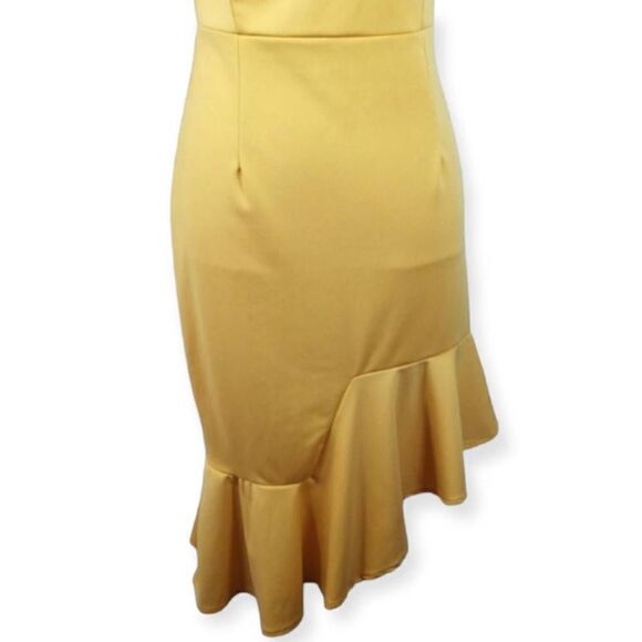 VESTIDOS YELLOW OFF-THE-SHOULDER DRESS SZ.L EUC. - Picture 3 of 6